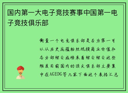 国内第一大电子竞技赛事中国第一电子竞技俱乐部